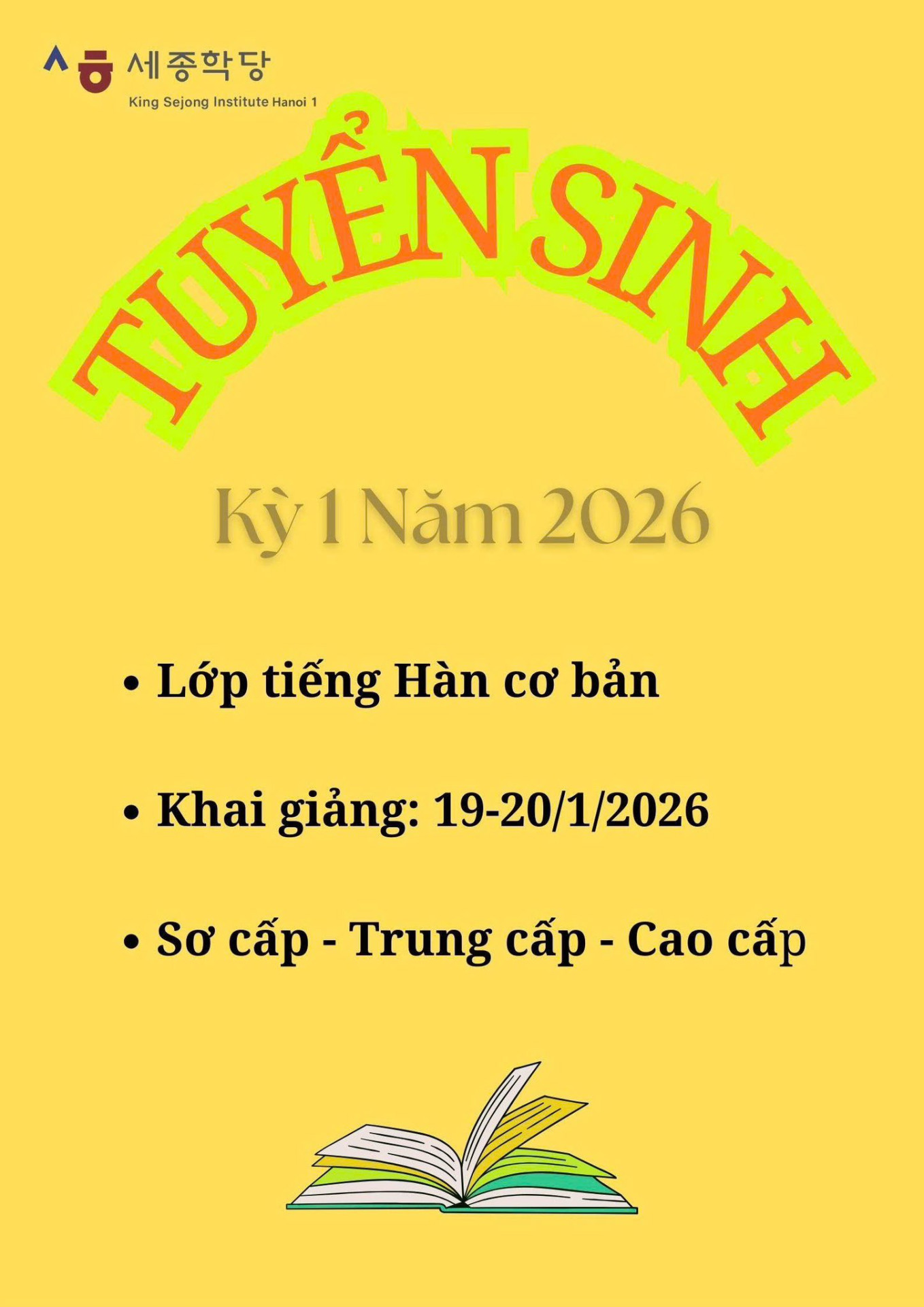ĐĂNG KÝ LỚP TIẾNG HÀN SEJONG (KỲ 1 NĂM 2026)